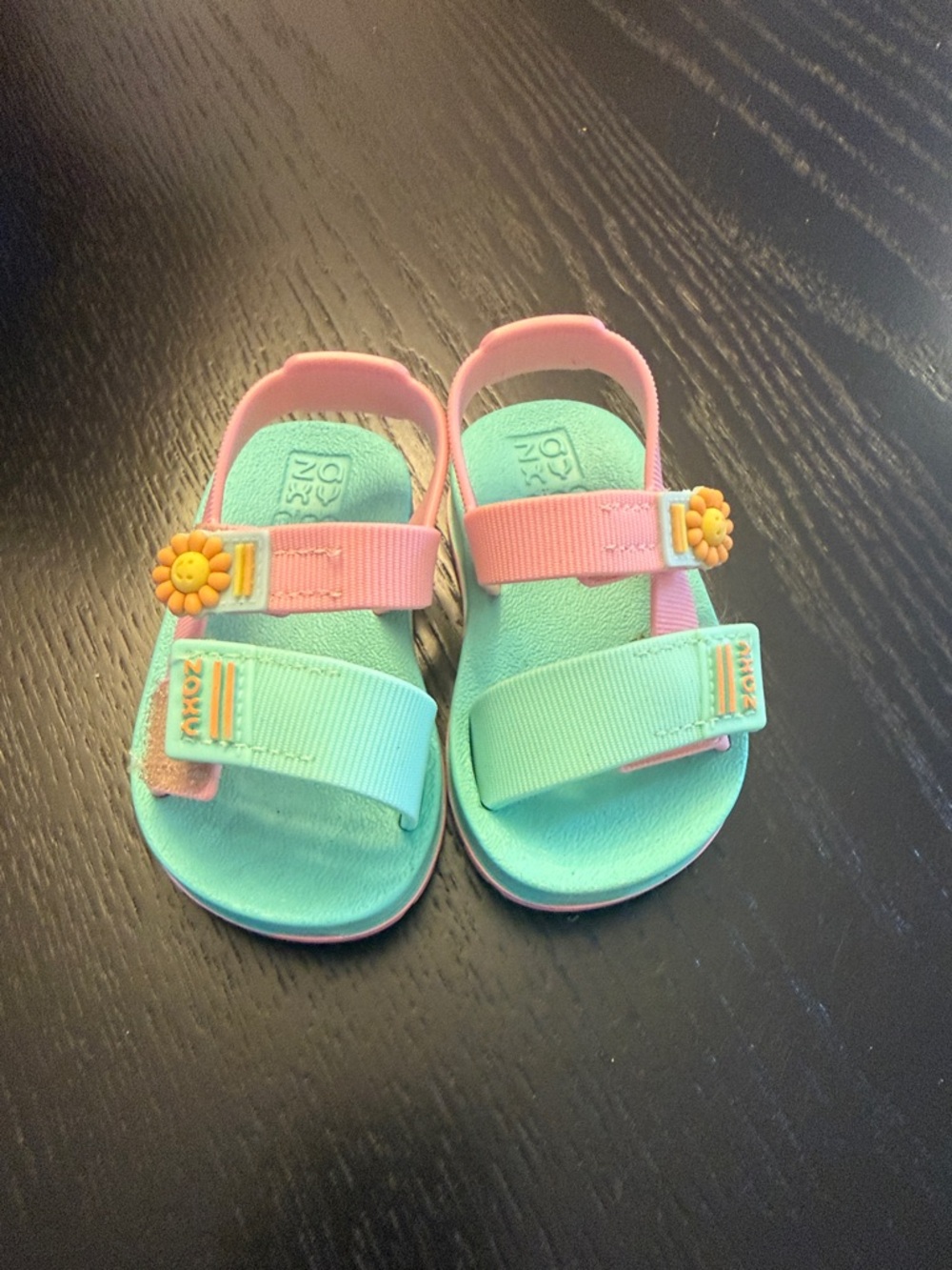 Kids Mint and Pink Flower-Accent Sandals